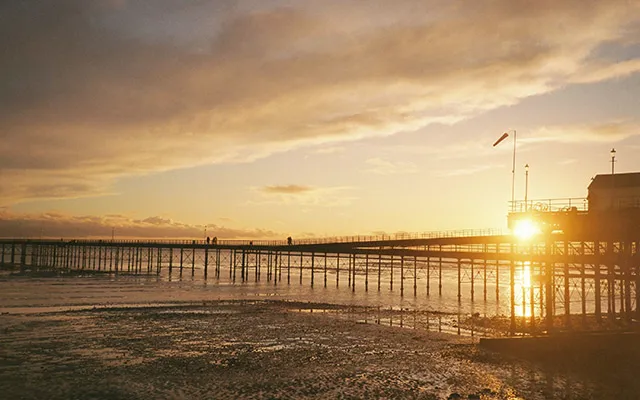 A beach in Southend on Sea during sunset