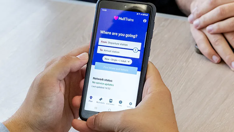 A customer using the Hull Trains app on their mobile