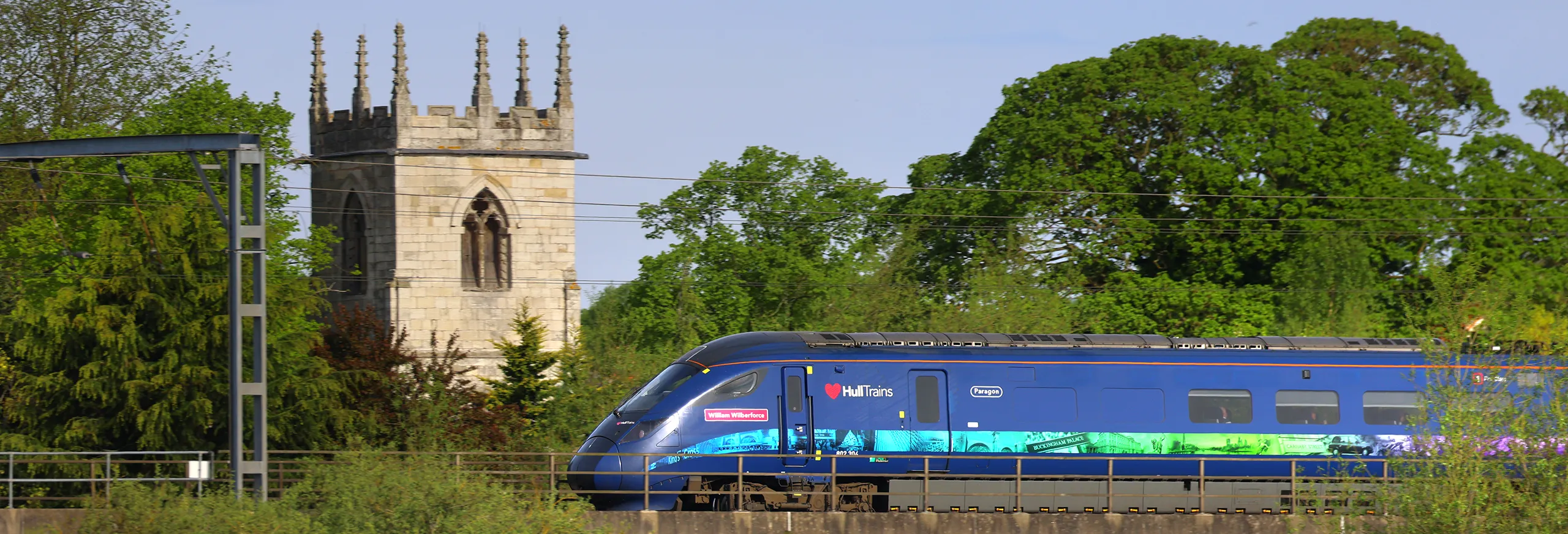 Hull Trains on route passing a church