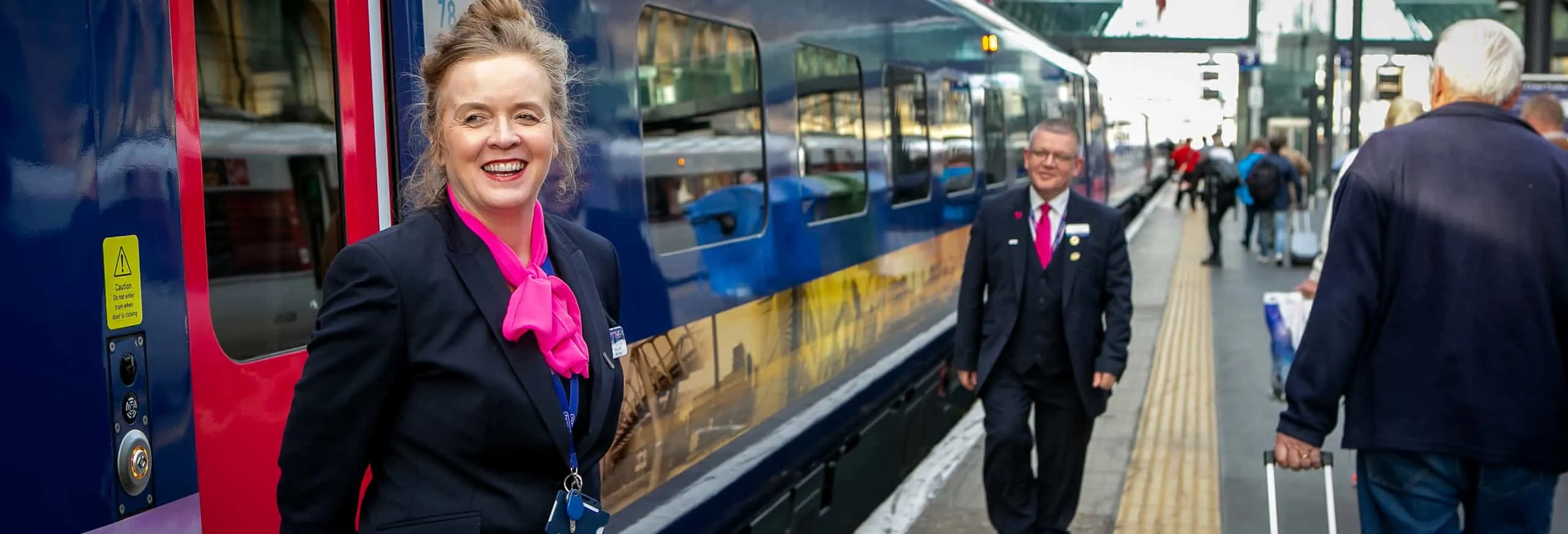 Hull Trains Paragon exterior with on board team