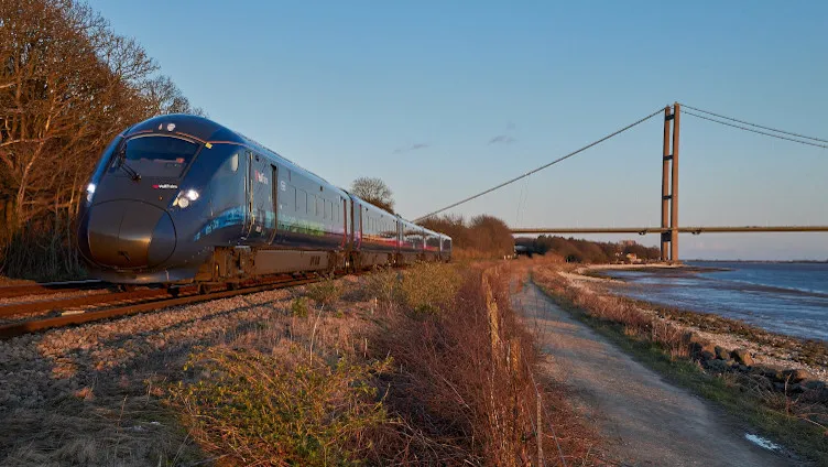Hull Trains Paragon travelling by Humber Bridge