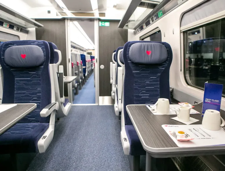 Hull Trains Paragon first class carriage tables and chairs
