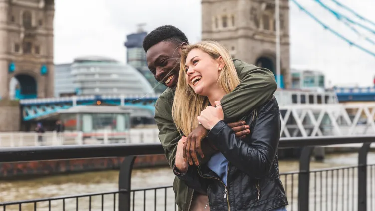 Couple in London near Tower Bridge