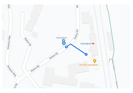 Cottingham station rail replacement stop location on a map