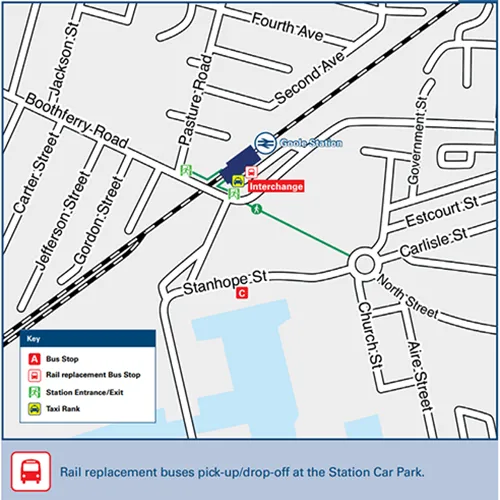 A map of Goole Station showing the bus pick up droff off point